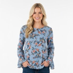 Melloday blue floral boho top; size xLarge